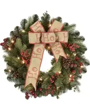 International 24" Pre-Lit Decorated Wreath with 35 Clear Incandescent Lights