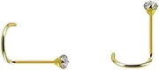 [DENI] 2 x Gold Plated Silver Nose Studs with 2mm Stone, Cubic Zirconia with Stunning Shine and Curved Stem, Thickness 0.6mm, Length 6.5mm, Standard Size, 6.5mm Largo, Silver, No, 6,5mm largo, Silver,