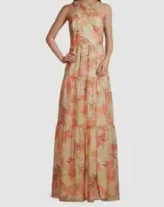$330 Aidan by Aidan Mattox Women's Beige Metallic Halter-Maxi Dress Size 0