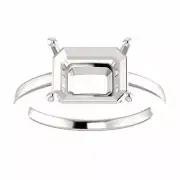 Sterling Silver Emerald Cut Solitaire Ring Setting - Modern Style Ring Mounting