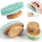 Silicone Bath Body Brush Shower Scrubber With Bamboo Handle Soft Massager ShowGU