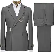 [JEShifangjiusu] 2 Pieces Business Casual Blazer for Men Elegant Slim Fit for Prom Wedding Party Stylish Suit Dress Set Pants, Gray1, XS