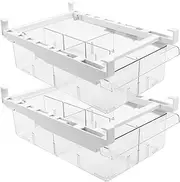 Xaztr 2 Pack Fridge Drawer Organizer, Clear Fridge Drawers Pull-Out Storage, Refrigerator Organizer Bins Plastic Storage Box with 4 Divided Sections, Fit for Fridge Shelf Under 0.6"