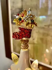 Ceramic Christmas Tree Custom Topper Christmas Stocking With Red Crystals Decor