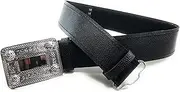[KSUC Supplies] Black Leather Plain Scottish Highland Kilt Belt With Celtic Design Chrome Buckle