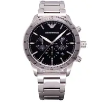 在飛比找樂天市場購物網優惠-ARMANI 優質風範三眼計時個性鋼帶腕錶-黑+銀-AR11
