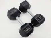 Nexo Fitness Rubber Hex Dumbbells Fully Knurled Straight Handle, 105LB Pair