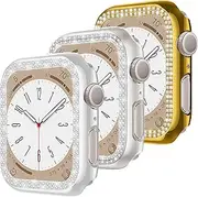 3 Pack Diamond Case for Apple Watch SE/6/5/4 40mm, Bling Rhinestone Bumper Protective Frame Cover Women iWatch Series SE 6 5 4 Accessories（No Screen Protector),Silver/Clear/Gold