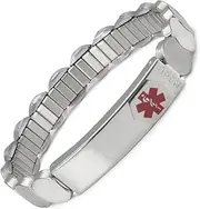 EnerMagiX Women Medical Alert ID Silver Stainless Steel Personalized Emergency Adjustable Elastic Bracelet 6.88'',for Diabetes Type 1 2, Allergy, Dnr, Personalized Gift
