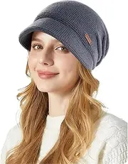 [TYXHXTF] Women's Winter Hat, Knitted Hat with Brim Visor, Warm Slouchy Winter Hat with Soft Lining Lined, for Cold Weather, Darkgray, One Size