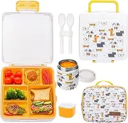 Charcy Bento Lunch Box for Kids With 8oz Soup Thermo,Leak-proof Lunch Containers with 4 Compartment, Thermo Food Jar and Lunch Bag, Food Containers - White Gog