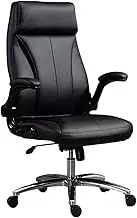 Classic High Back Leather Home Computer Desk Chair with Padded Flip-up Arms, Adjustable Swivel Rolling Ergonomic Chair Executive Office Chair Desk Task Chair(Black)