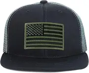 [Armycrew] Youth Kid's Olive American Flag Patch Flat Bill Snapback Trucker Cap
