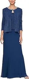 [Alex Evenings] Women's Plus Size Long Scoop Mock Gown with Embellished Neck Jacket, Wedding Guest, Formal Event Dress