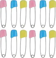 Coloured Baby Nappy Safety Pins Pack of 12-2.2 Inch Diaper Plastic Push-in Pins, 55mm Durable Head Fasteners With Safety Lock Closures, Stainless Steel, Ideal for Terry Squares and Pre fold Nappies
