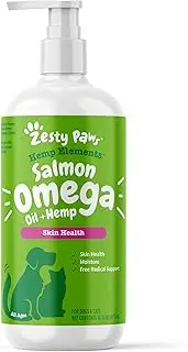 Zesty Paws Alaskan Salmon Oil with Hemp for Dogs & Cats - Omega 3 & 6 Fish Oil Pet Supplement with Epa & Dha - Anti Itching Skin & Coat Care + Hip & Joint Health - Heart & Immune Support - 16 Fl Oz