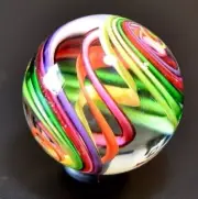 EDDIE SEESE GLASS MARBLE/1.526"-SPRINGTIME CYCLONE-YELLOW,,MAGENTA DICHROIC,ORG+