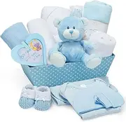 Baby Box Shop Baby Boy Gift Basket for New Born Baby Boys - New Baby Boy Gift Set with Baby Boy Basket Gift Set - New Born Baby Boys Gift, Baby Gift Sets, Gift Baskets for New Parents (Blue)