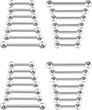 [KGDUYC] Barbells 14 Pairs Nipple Piercing Tongue Piercing Nipple Piercing 14G Surgical Steel Straight Barbells Tongue Ring Nipple Shield Ring Piercing Jewellery Bar 8 mm ~ 20 mm