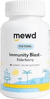 Mewd Immunity Blast Elderberry Gummies for Teens - Gummy Multivitamin with Zinc, Vitamins A, C, D3, B12 for Immune Support, Stress Relief - Chewable Vitamin Supplements for Girls & Boys - 60 Chews