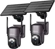 Xega 2 Pack Smart Solar Security Camera Outdoor Wireless 2K Super HD PTZ CCTV Camera Wi-Fi Surveillance Camera Home Security Color Night Vision PIR Human Detection Two-Way Audio