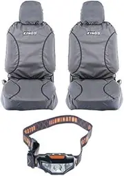 Kings Universal Premium Canvas Seat Covers Pair DIY Fit + LED Head Torch Bright