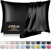 Silk Pillowcase for Hair and Skin, Mulberry Silk Pillow Cases King Size, Anti Acne Cooling Beauty Sleep Both Sides Natural Silk Satin Pillow Case Covers with Hidden Zipper, Gifts for Women Men, Black