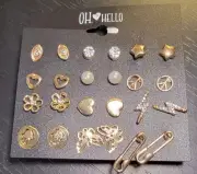 OH HELLO Gold Multi Shapes Drop & Dangling Fashion Earrings NEW 12 pr.
