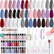 Beetles 27Pcs Dip Powder Nail Kit Starter, 20 Colors Modern Muse Collection Dipping Powder Set Nude Gray Pink Blue Glitter for Nail Art Manicure with Base Top Coat Activator Brush Saver Box