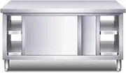 Snaweo Stainless Steel Work Table, Commercial Stainless Steel Table with Sliding Doors and Storage Space, for Home, Kitchen, Steel Prep Table with Adjustable Feet(120x60x80cm)