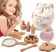Wooden Play Makeup,Preschool Learning Girls Playset | Pretend Play Makeup Kit for Toddler & Little Girls Aged 4-6, Fake Beauty Toys for Kids Christmas & Birthday