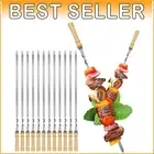 Reusable Kabob Skewers - 23.6 Inch Stainless Steel BBQ Skewers with Wood Handles