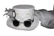 Deluxe Velvet 5.5" Steampunk Glasses Victorian Top Hat Cameo Veil Feathers