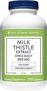 The Vitamin Shoppe Milk Thistle Extract 300mg Capsules, Silymarin Extract for Healthy Liver Support - Seed/Fruit Once Daily Complex for Detoxification Pathways, and Overall Liver Health (200 Capsules)