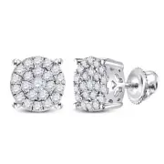 14kt White Gold Womens Round Diamond Fashion Cluster Earrings 1.00 Cttw