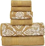 Modern Threads Amaris 6-Piece Reversible Yarn Dyed Jacquard Towel Set - Bath Towels, Hand Towels, & Washcloths - Super Absorbent & Quick Dry - 100% Combed Cotton, Gold