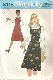 SIMPLICITY 8118 MISSES SIZE 6-8 JUMPERS SEWING PATTERN VINTAGE