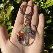 Chakra Tree of Life Key Chain "GENUINE GEMSTONES" Crystal Key Ring