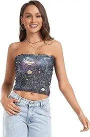 [RPLIFE] Watercolor Constellations Galaxy Purple Women Tube Top Women Strapless Top, Sheer Tube Tops, Trendy Crop Tops (S)