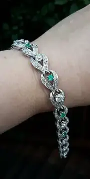 13.40Ct Round Cut Simulated Emerald Bracelet 925 Silver White Gold Plated