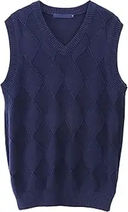 [SWJGLITTR] Mens Slim Fit Sleeveless Sweaters Casual Argyle V-Neck Vest Pullover Knitted Sweater Vests, Navy Blue, 3X-Large
