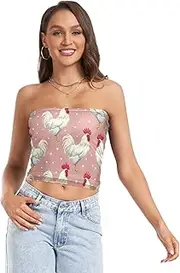 [RPLIFE] Roosters Pink Polka Dots Coastal Summer Tops, Strapless Cami, Sheer Tube Tops, Sexy Tube Tops (S)