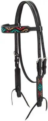 Western Brown Leather Brow Band style Embroidered Headstall