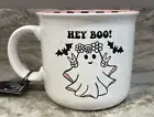Large Halloween Coffee Mug HEY BOO! Ghost, Flowers, Bats Cobwebs & Cauldrons New