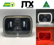 1 Pair, Black LED JTX Headlights, 5x7, White and Red Halo, suits MK Triton (for: Mitsubishi)
