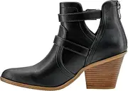 [Corkys Footwear] Girls Night 2.75-Inch Stacked Heel Booties with Memory Foam Insoles, Back Zipper, Chic Buckle Details, and Pointed Toe Design – Stylish and Comfortable