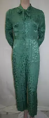 Topshop Nordstrom Women's Green Tie Neck Jacquard Jumpsuit Zip-Close Size 8 NEW