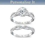 Entwined Simulated Diamond Personalised Engraved Bridal Rings