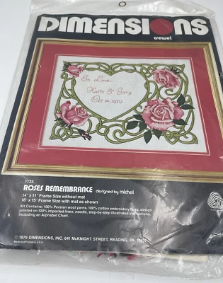 NEW VTG Crewel Embroidery Kit 1133 by Dimensions Roses Remembrance 1979