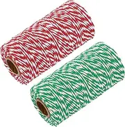 sourcing map Cotton Rope Twisted Braided Rope Cord, Multicolored 100m/109 Yard 2mm Dia for Wall Hanging, Plant Hanger, Knitting, Macrame Knotting (Green White, Red White)